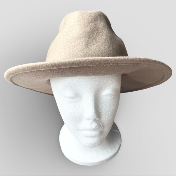 D&Y Pure Wool Taupe Fedora Hat with Brown Band One Size - Picture 2 of 11